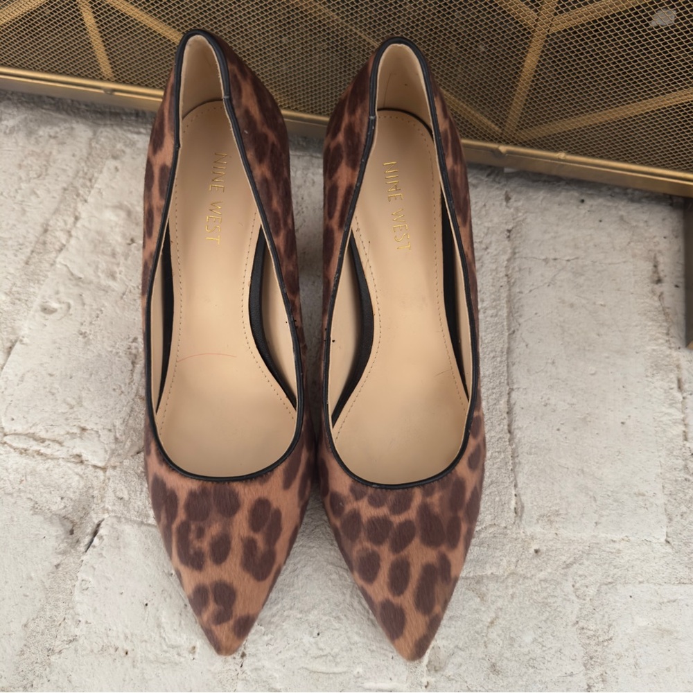 Nine West Leopard Print Pointed Toe Block Heels | Size 7.5